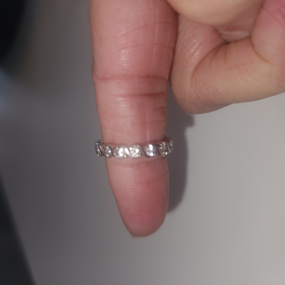 Elegant Sterling Silver Band Ring With Created Diamonds